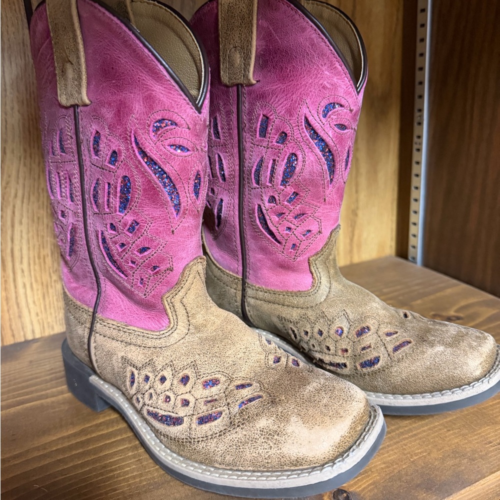 Children's Pink and Tan Cowboy Boots - Picture 3 of 6